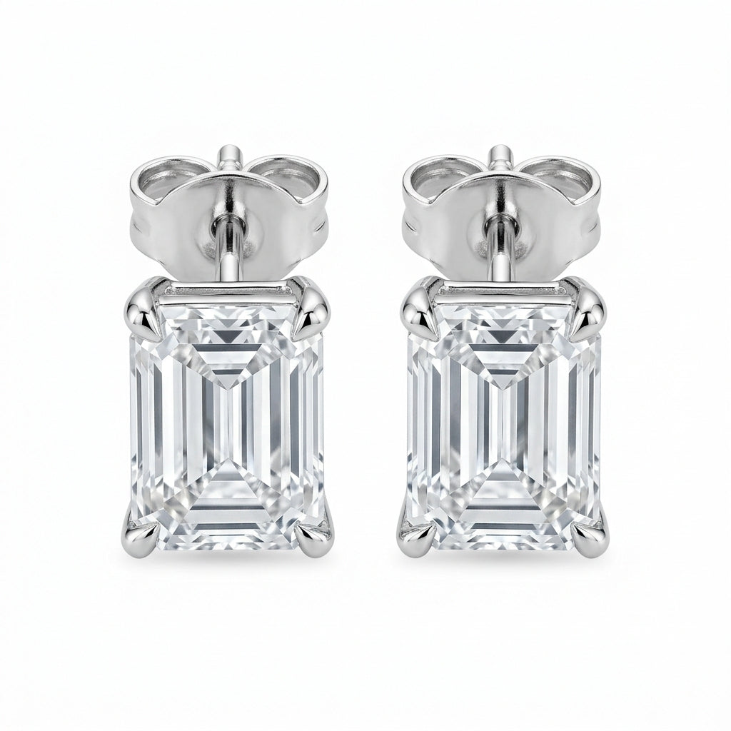 Emerald-Cut Diamond Solitaire Studs