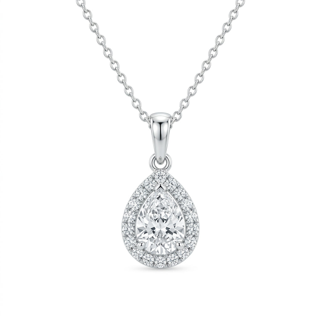 Pear-Cut Diamond Halo Pendant