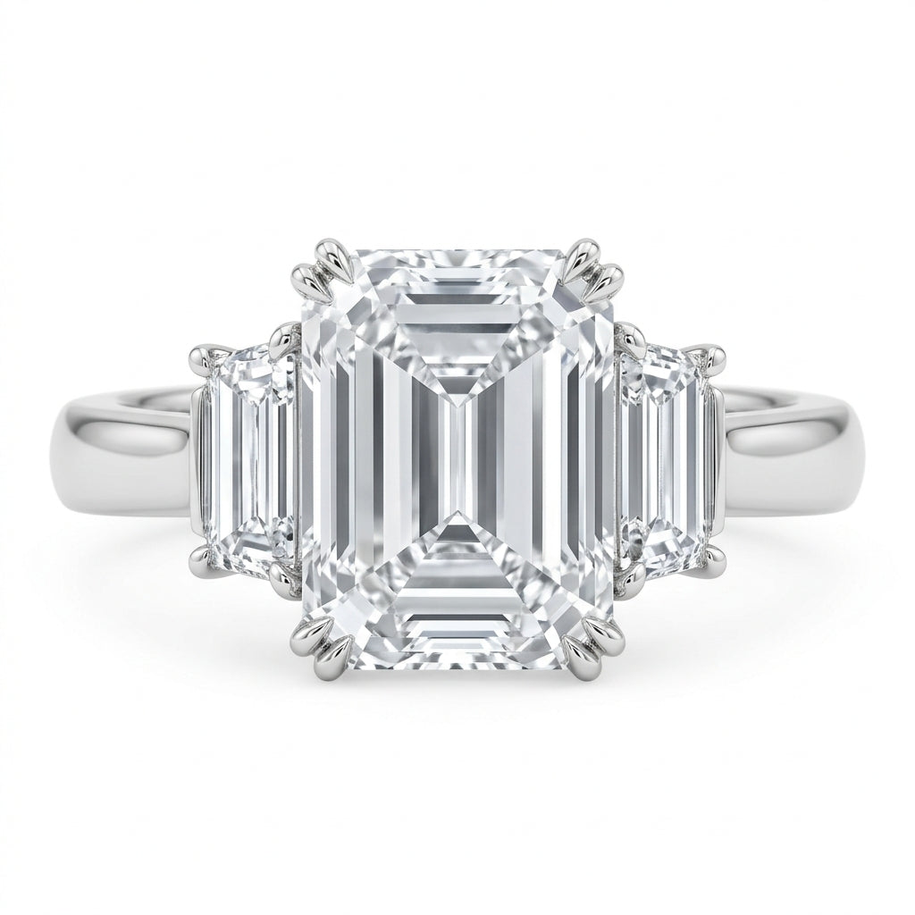 Emerald-Cut Diamond Three-Stone Ring