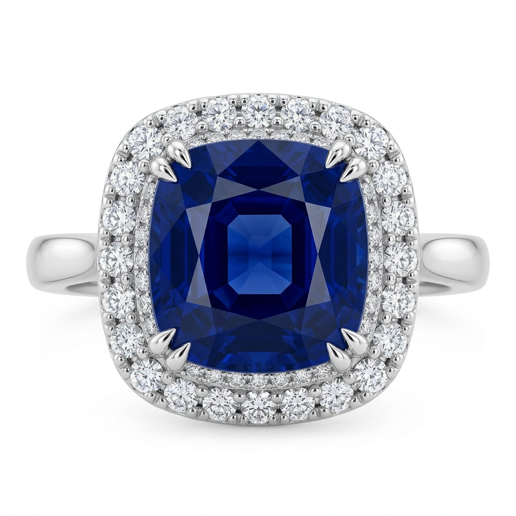 Cushion Sapphire Halo Engagement Ring