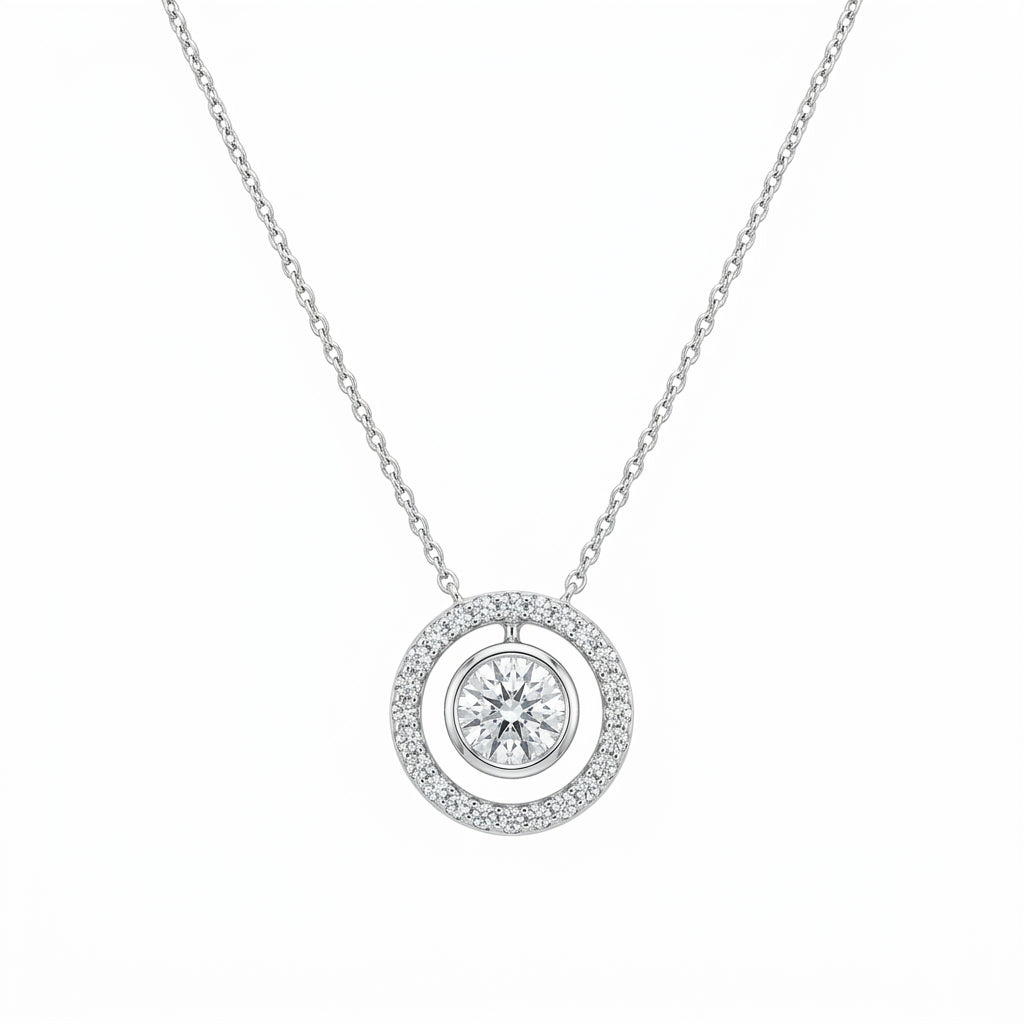 Round Diamond Floating Halo Pendant