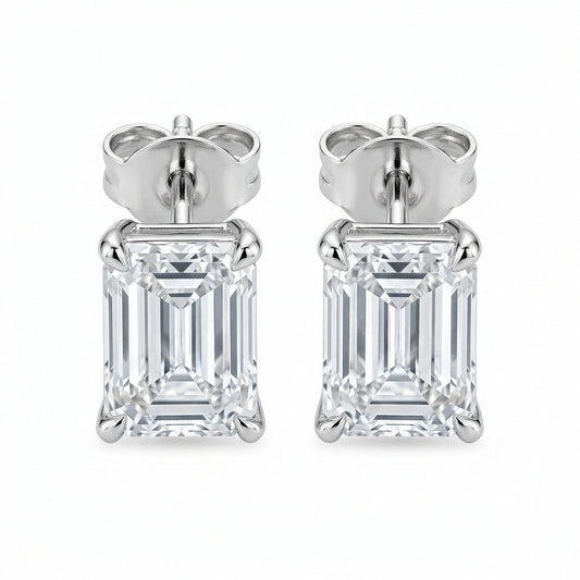 Emerald-Cut Diamond Solitaire Studs