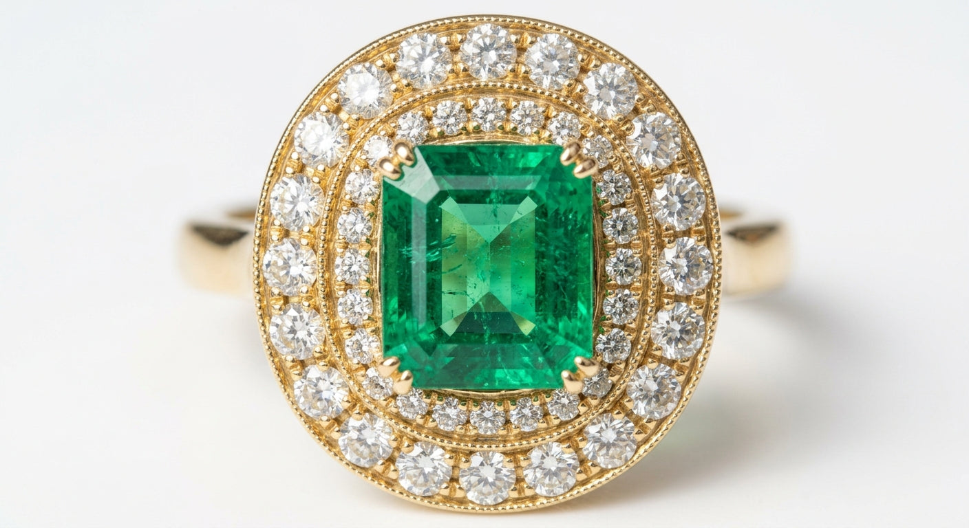 The Grand Pavilion Double Halo - top-down gemstone detail