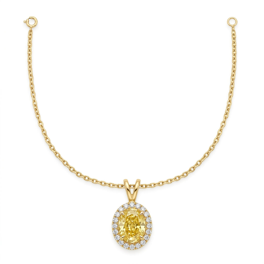 Oval Yellow Diamond Halo Necklace
