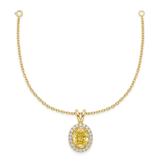 Oval Yellow Diamond Halo Necklace