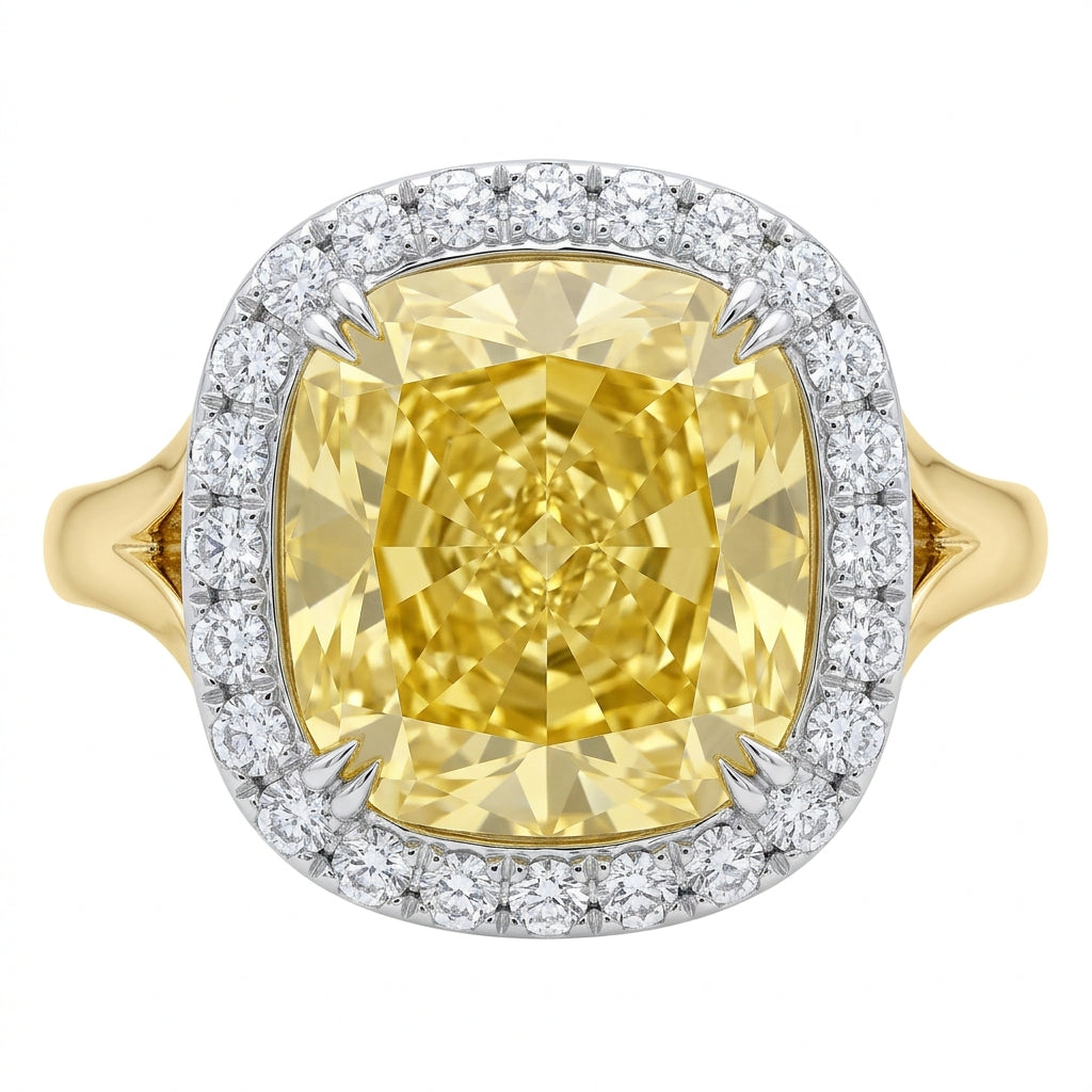 Yellow Diamond Cushion Halo Ring