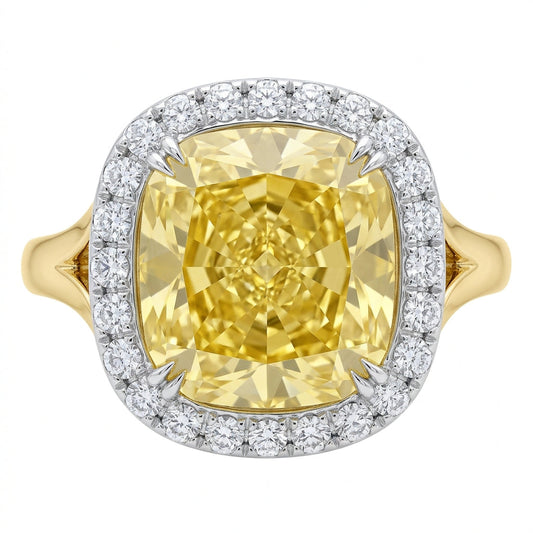 Yellow Diamond Cushion Halo Ring