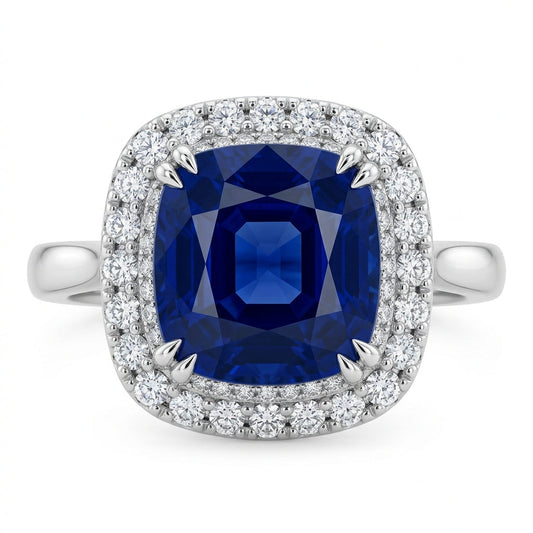 Cushion Sapphire Halo Engagement Ring