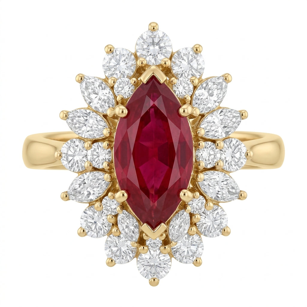 Marquise Ruby & Diamond Cluster Ring