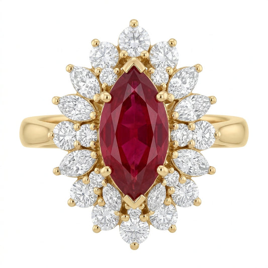Marquise Ruby & Diamond Cluster Ring
