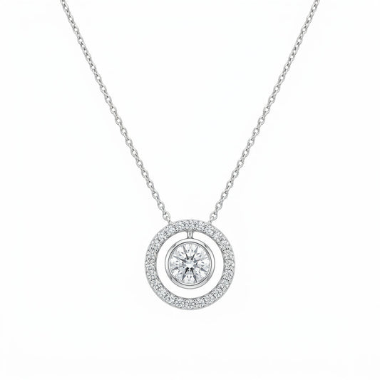 Round Diamond Floating Halo Pendant