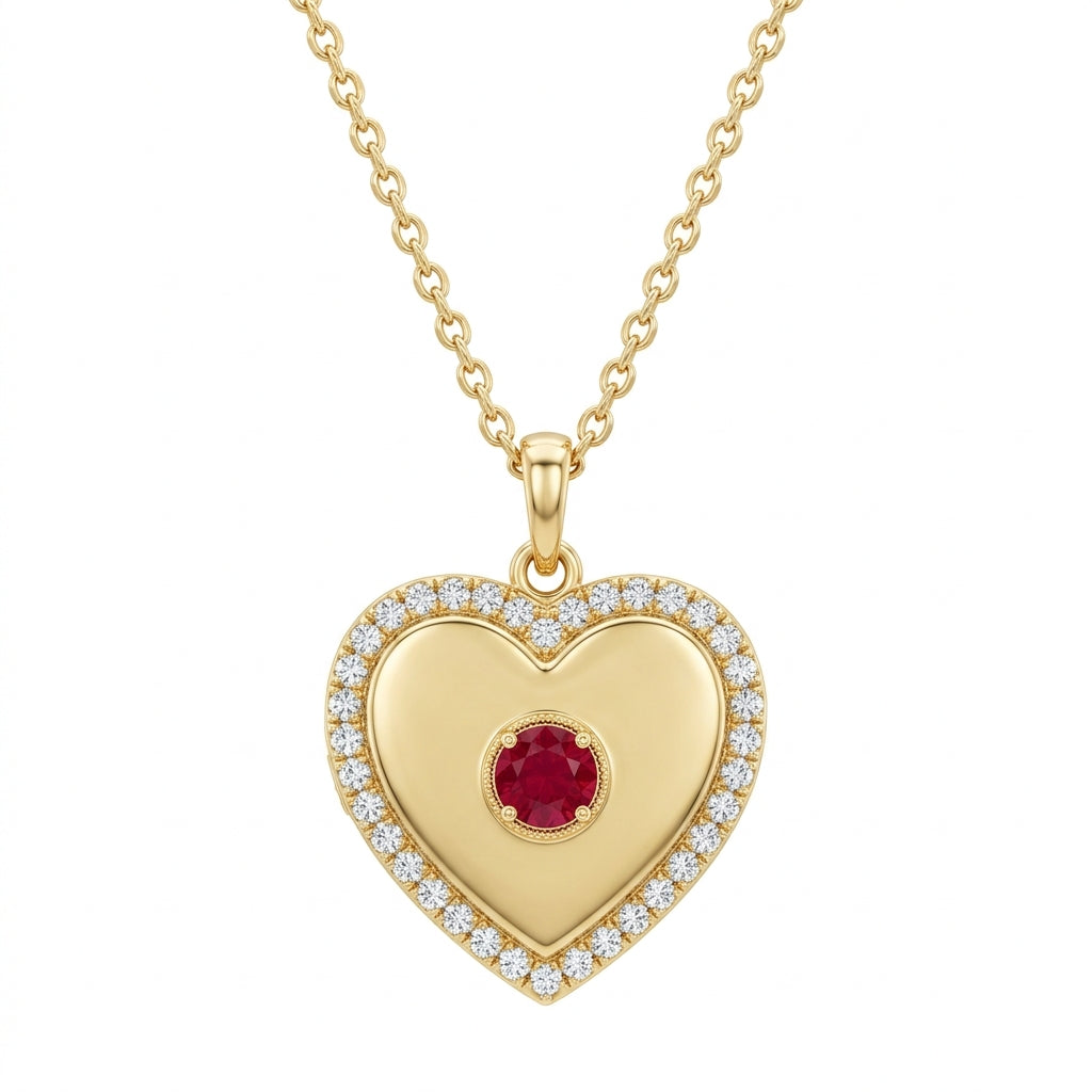 Ruby & Diamond Heart Locket Pendant