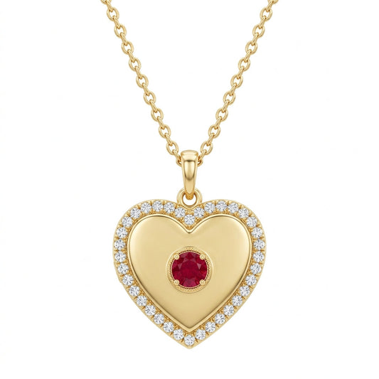 Ruby & Diamond Heart Locket Pendant