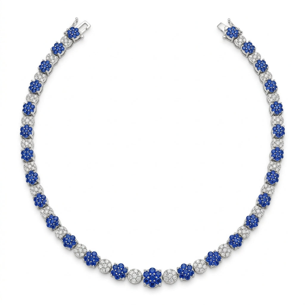 Sapphire Cluster Tennis Necklace