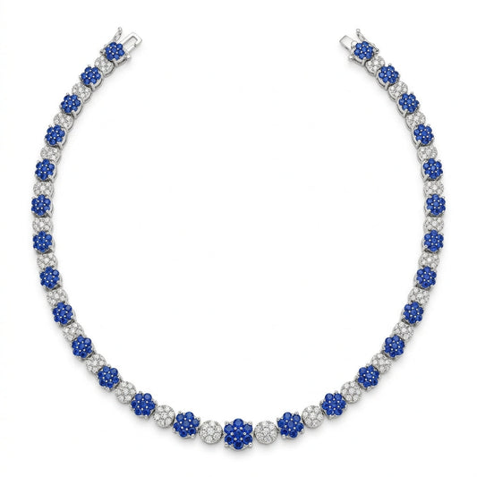 Sapphire Cluster Tennis Necklace