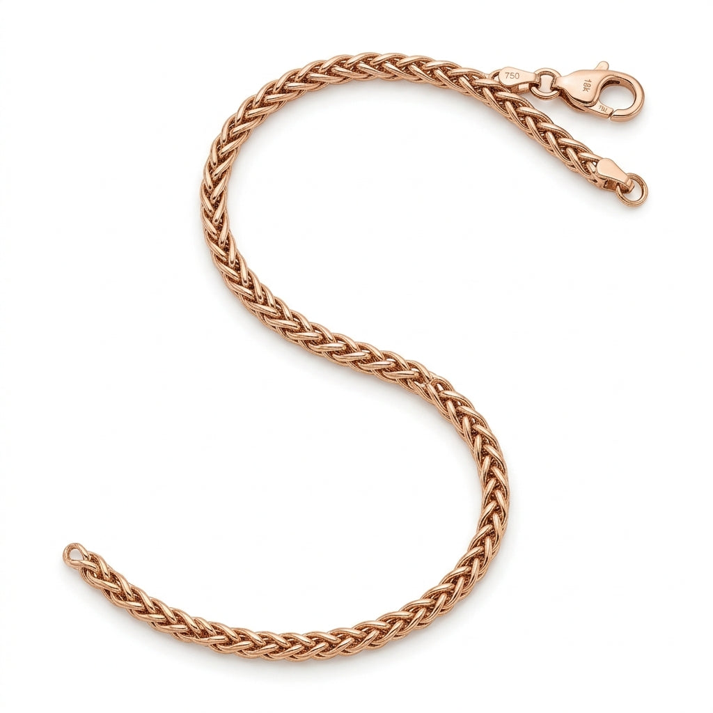 Solid Gold Wheat Chain 18k Rose Gold