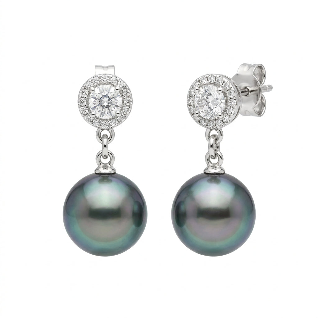 Tahitian Pearl & Diamond Drop Earrings