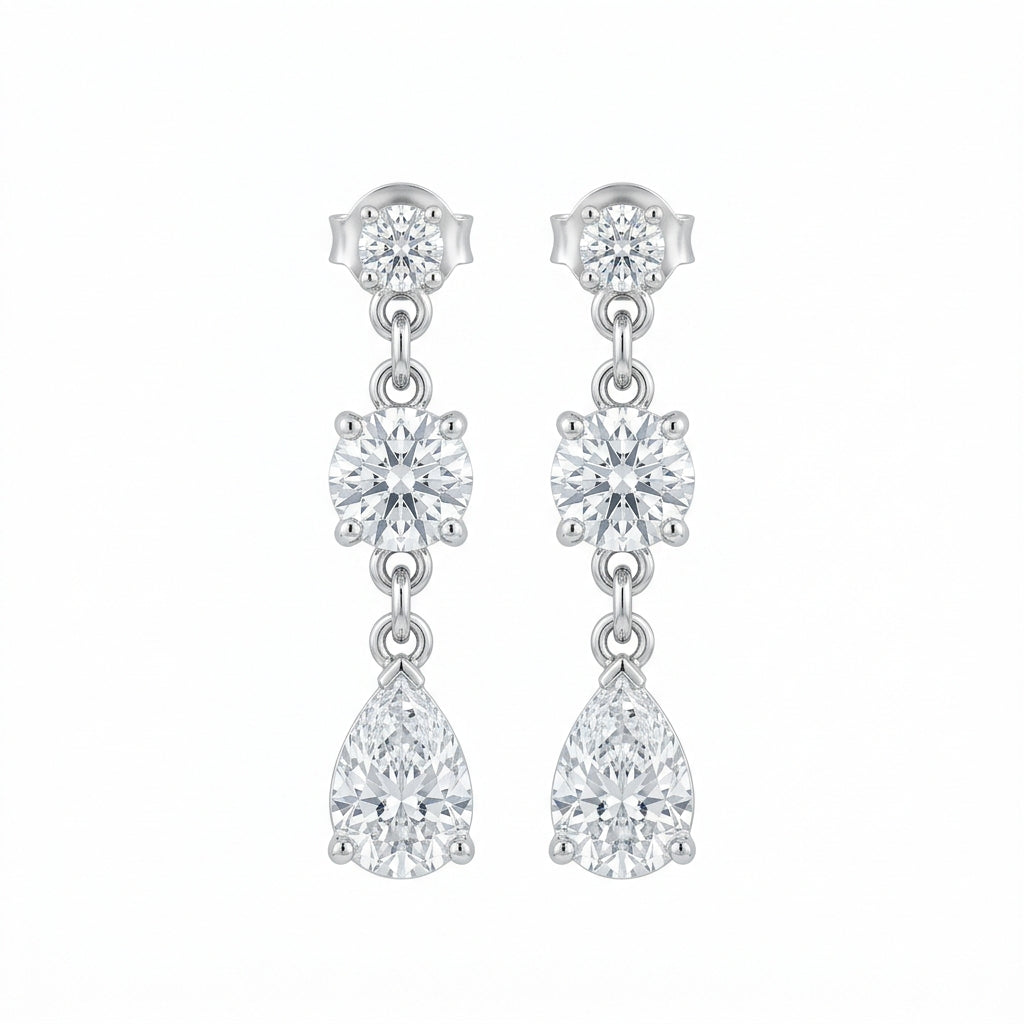 Three-Stone Diamond Drop Earrings